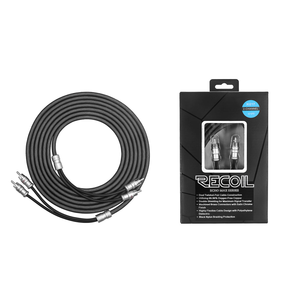 Recoil Echo Max Series Premium OFC 12ft 2-Channel RCA Audio Interconnects Cable (XI212)