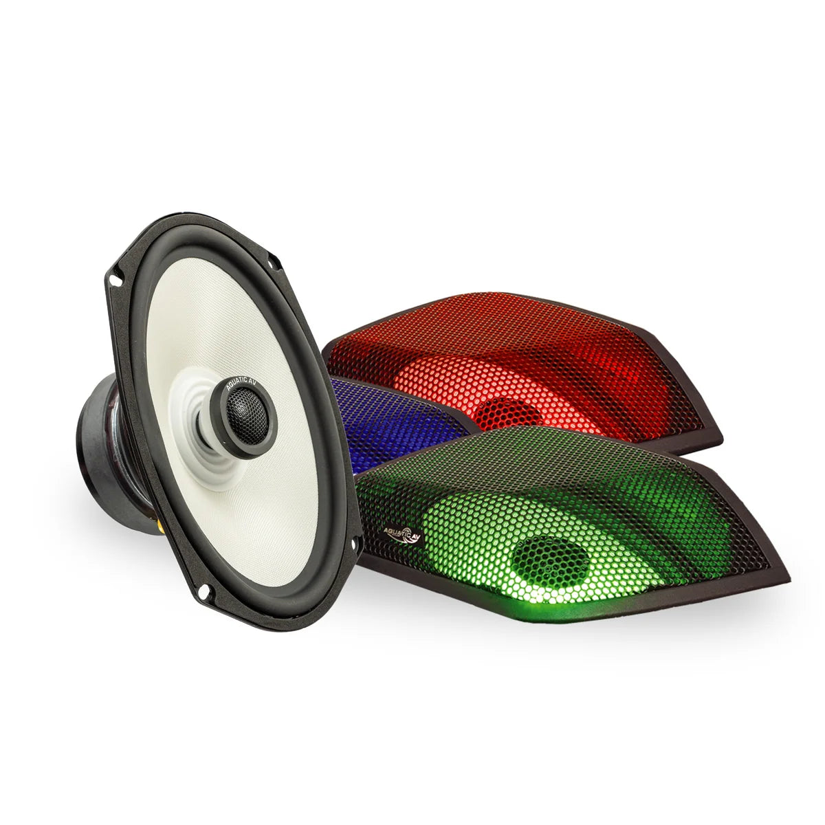 AQUATIC AV 1998-2013 6X9 COAXIAL SPEAKERS WITH RGB LED + CUT IN LIT KIT & GRILLES (HG099)
