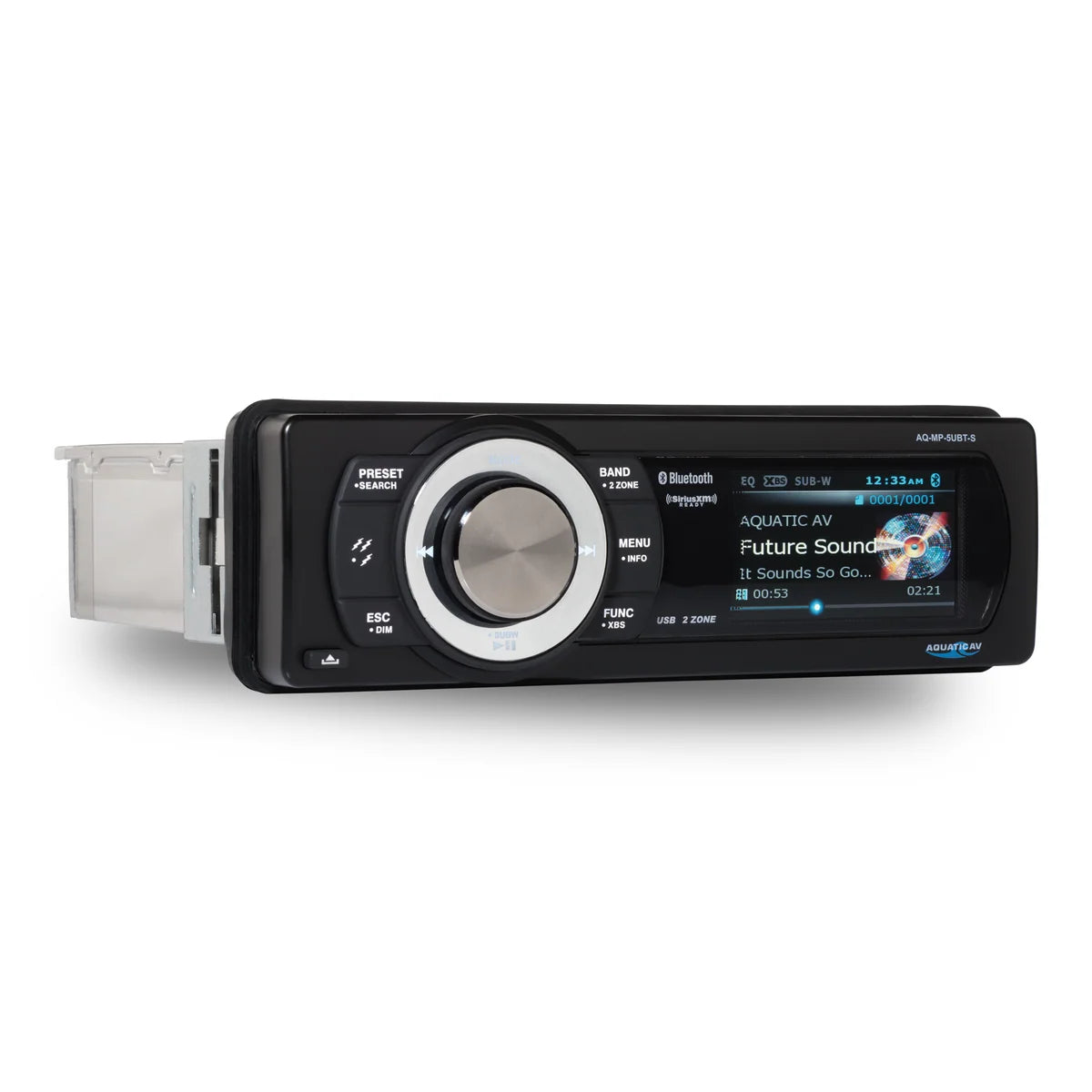 AQUATIC AV Single DIN Flagship Marine Receiver - 3 pairs of RCA Preouts, Sirius XM Ready (AQMP5UBTS)
