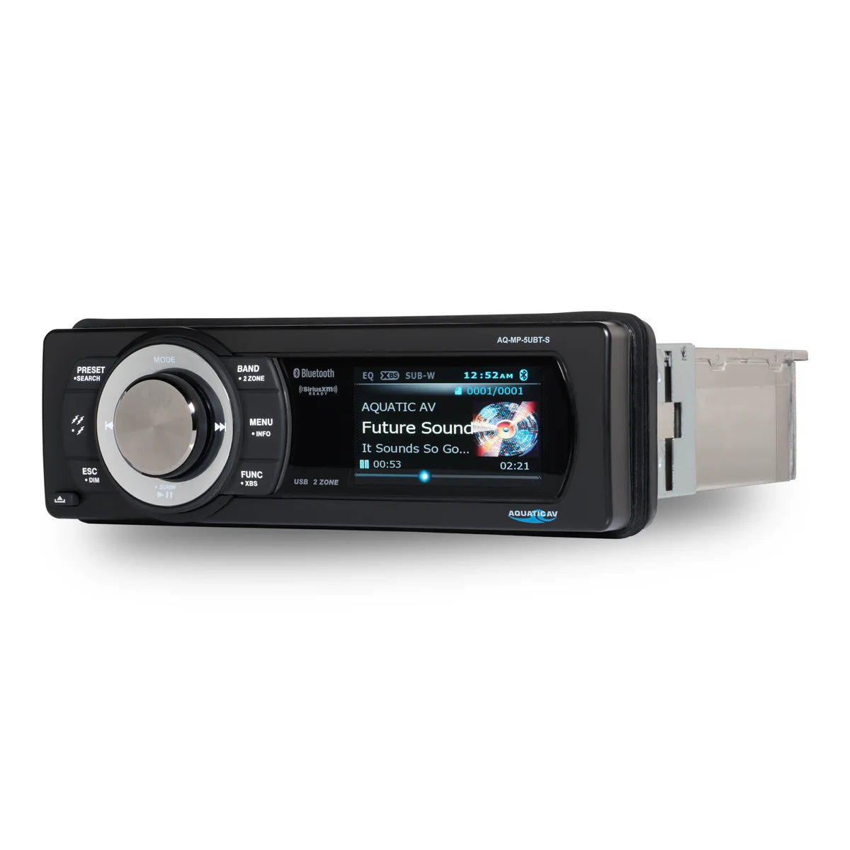 AQUATIC AV Single DIN Flagship Marine Receiver - 3 pairs of RCA Preouts, Sirius XM Ready (AQMP5UBTS)