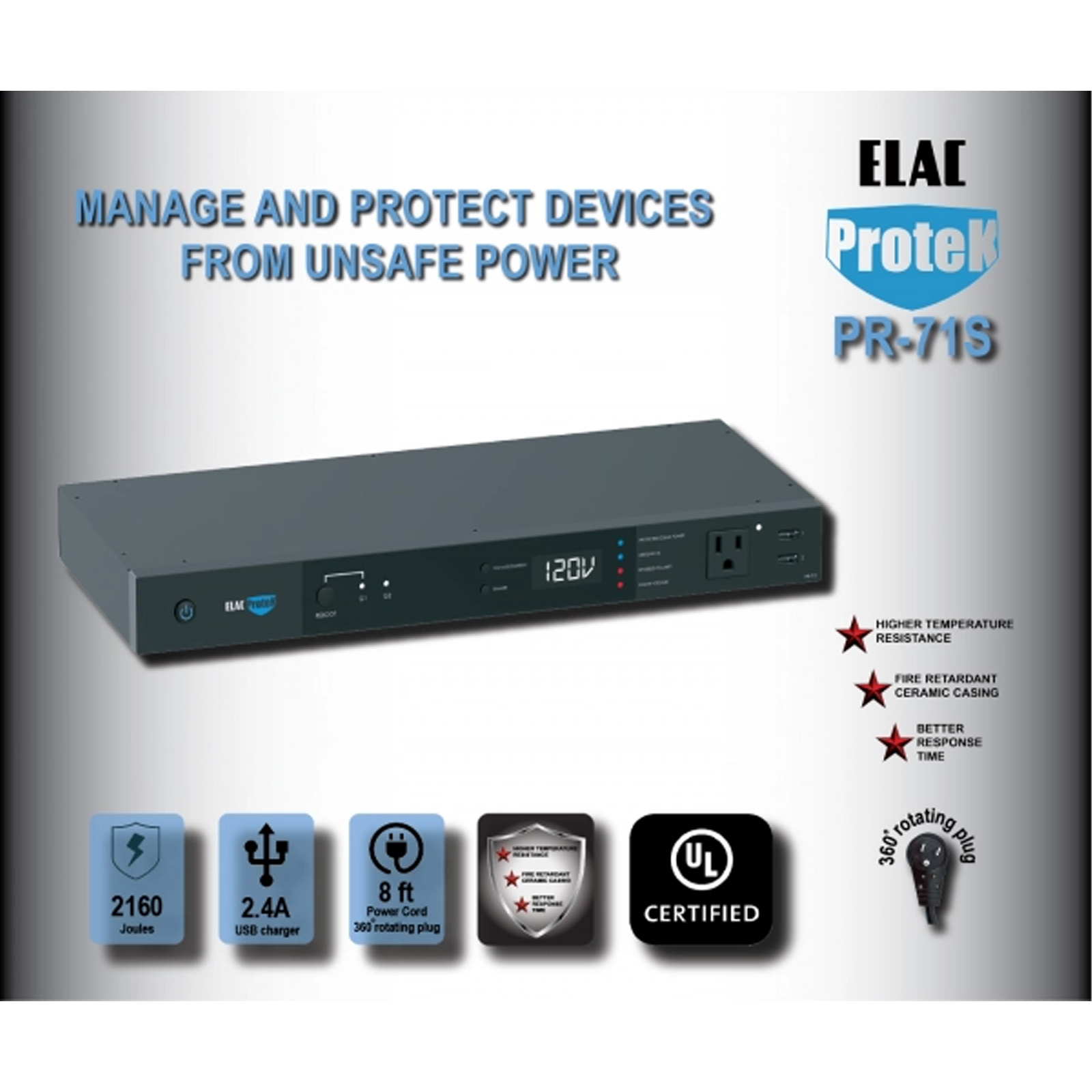 Protek PR-71S 8 Outlet Component Surge Protector with USB
