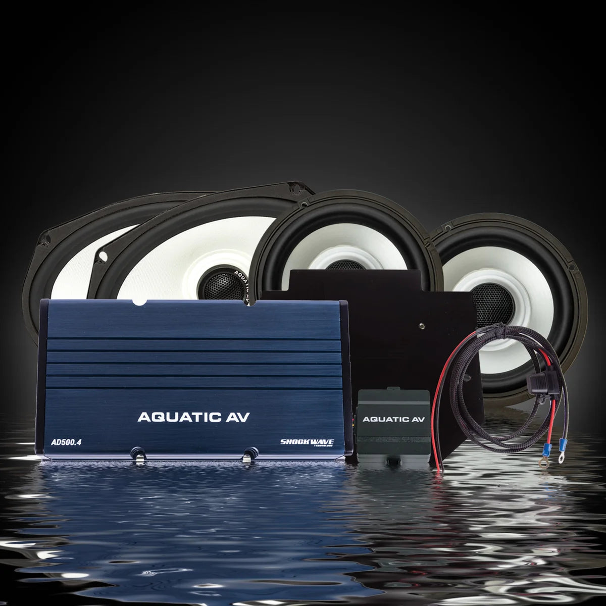 AQUATIC AV 2014+ ROAD GLIDE 4 SPEAKER & AMP KIT - AD500.4/HS113/HG100/RG155R1/GL114 (RG301)