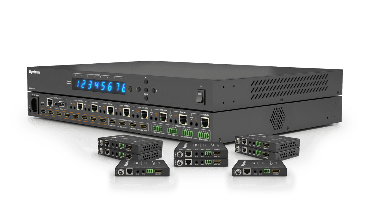 4K60Hz 4:2:0 8x8 HDBaseTª Matrix | PoH | Includes 8 Receivers | 4x Mirrored HDMI | Audio De-embed (4K: 35m/114ft, 1080p: 70m/228ft) (MX0808KITV2)