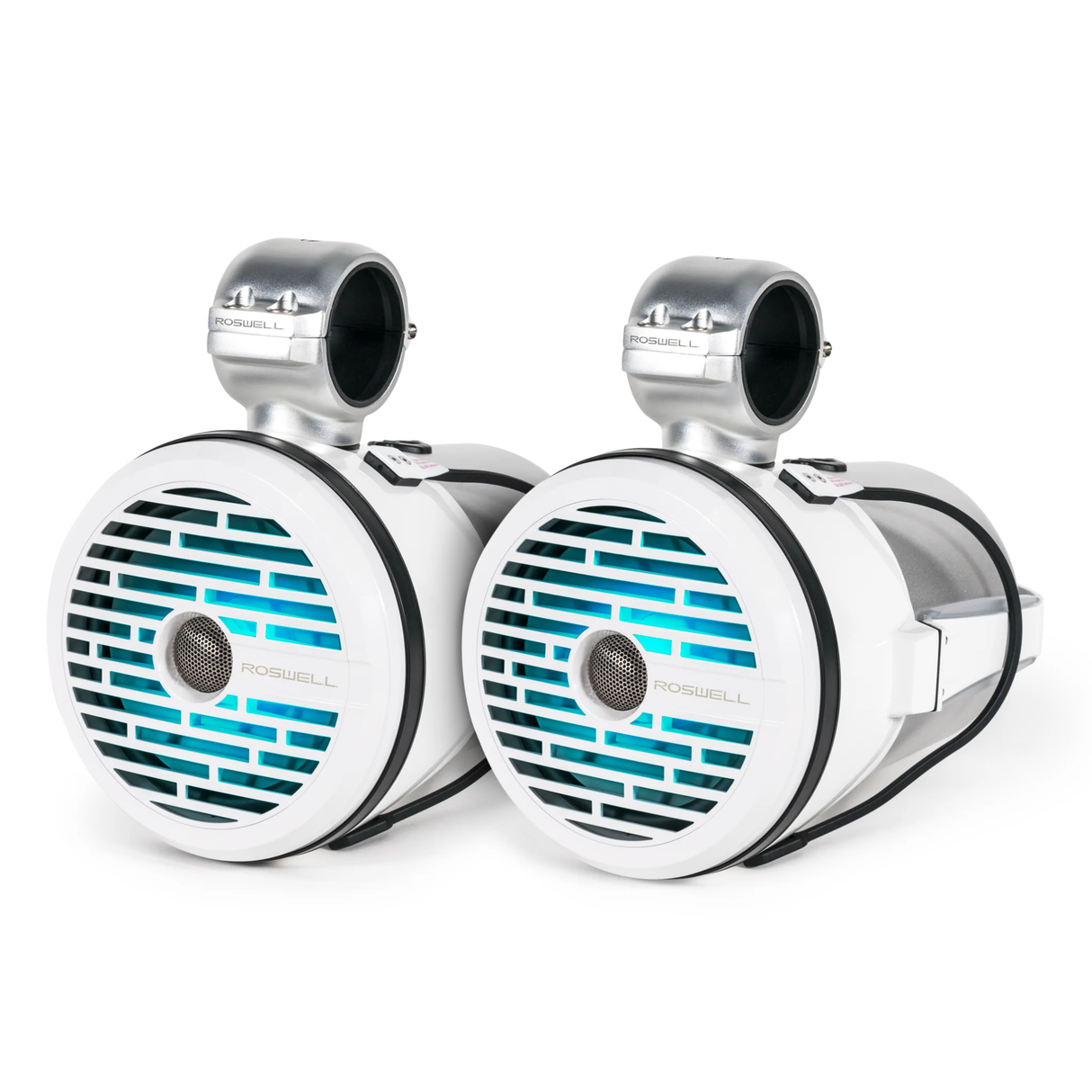 Roswell R1 8" Wakeboard Tower Speakers with Clamps + RGB (White) (R18TOWERWHITE)
