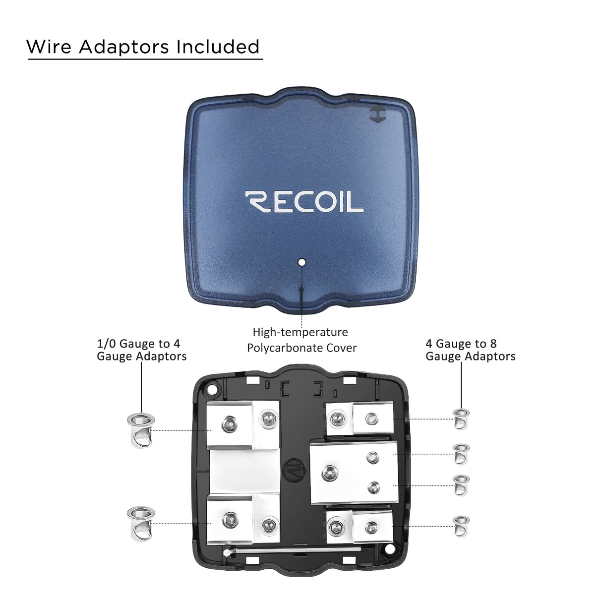 RECOIL 2 Position Combination Power / Ground Distribution Block - 1/0 AWG inputs / 4 AWG Power & Ground Outputs (MPG2)