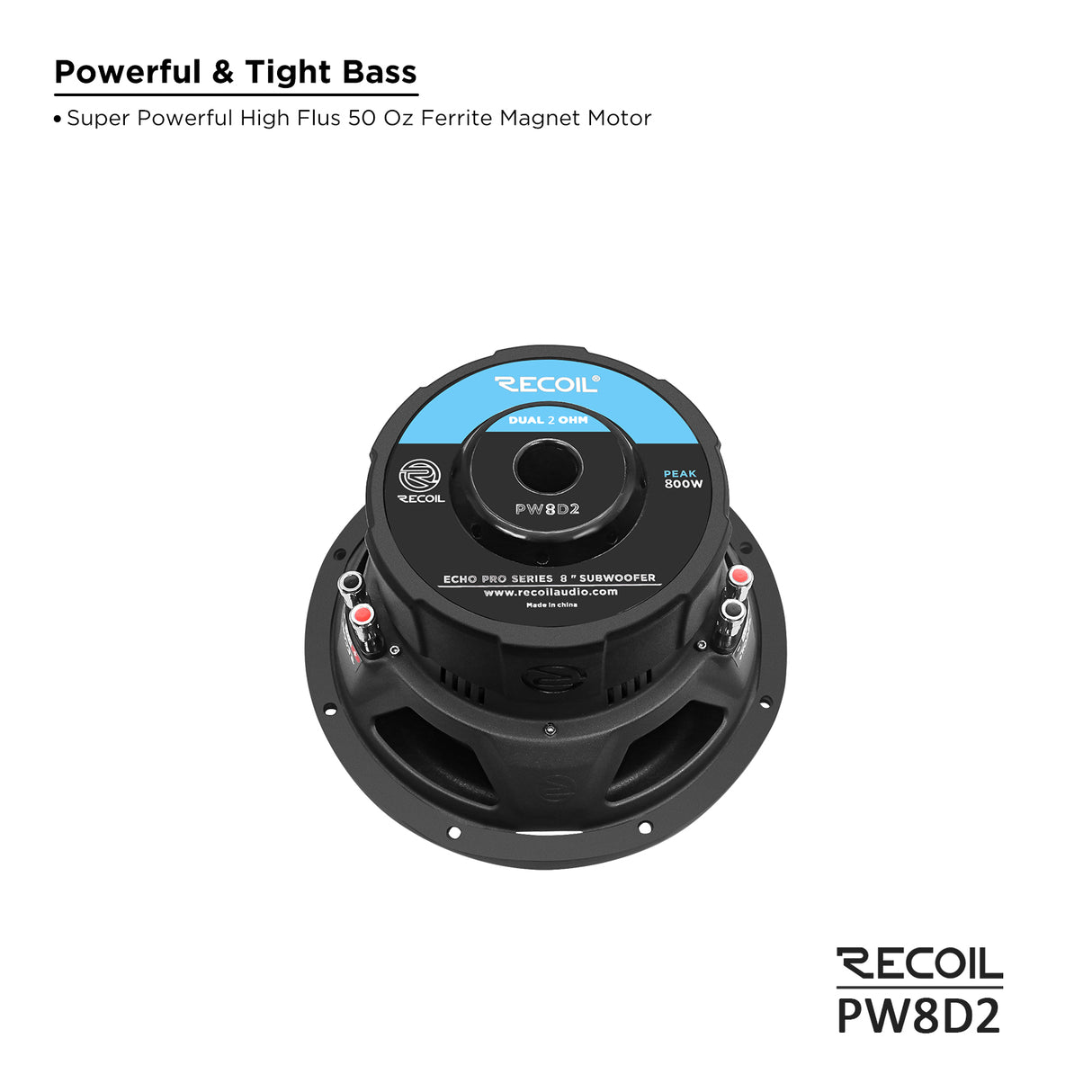 Recoil ECHO PRO SERIES 8" Dual 2 Ohm Subwoofer - 500 Watts RMS Power Handling (PW8D2)