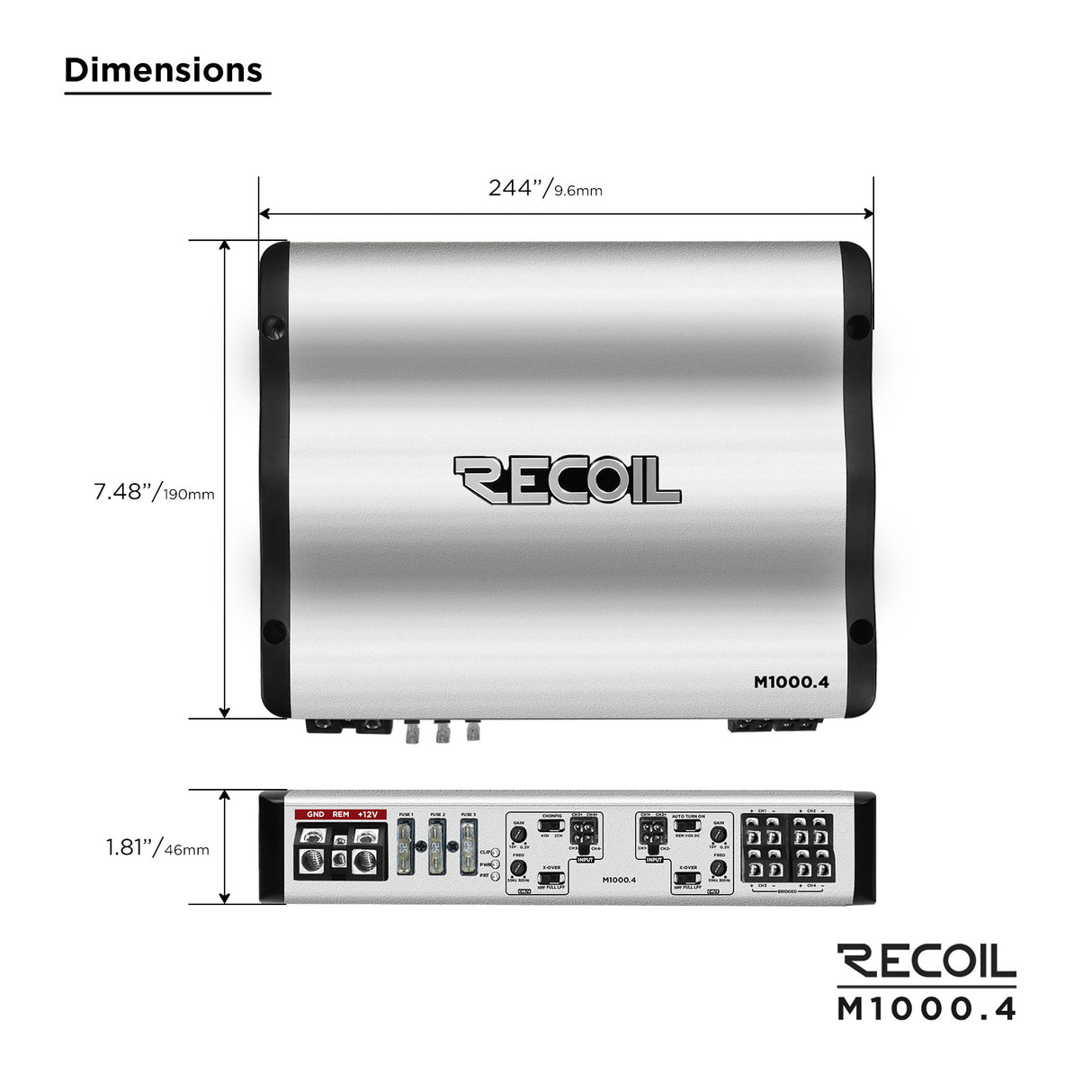RECOIL Marine Grade 4-Channel Amplfiier - 160 Watts x 4 RMS @ 4 Ohms (M10004)