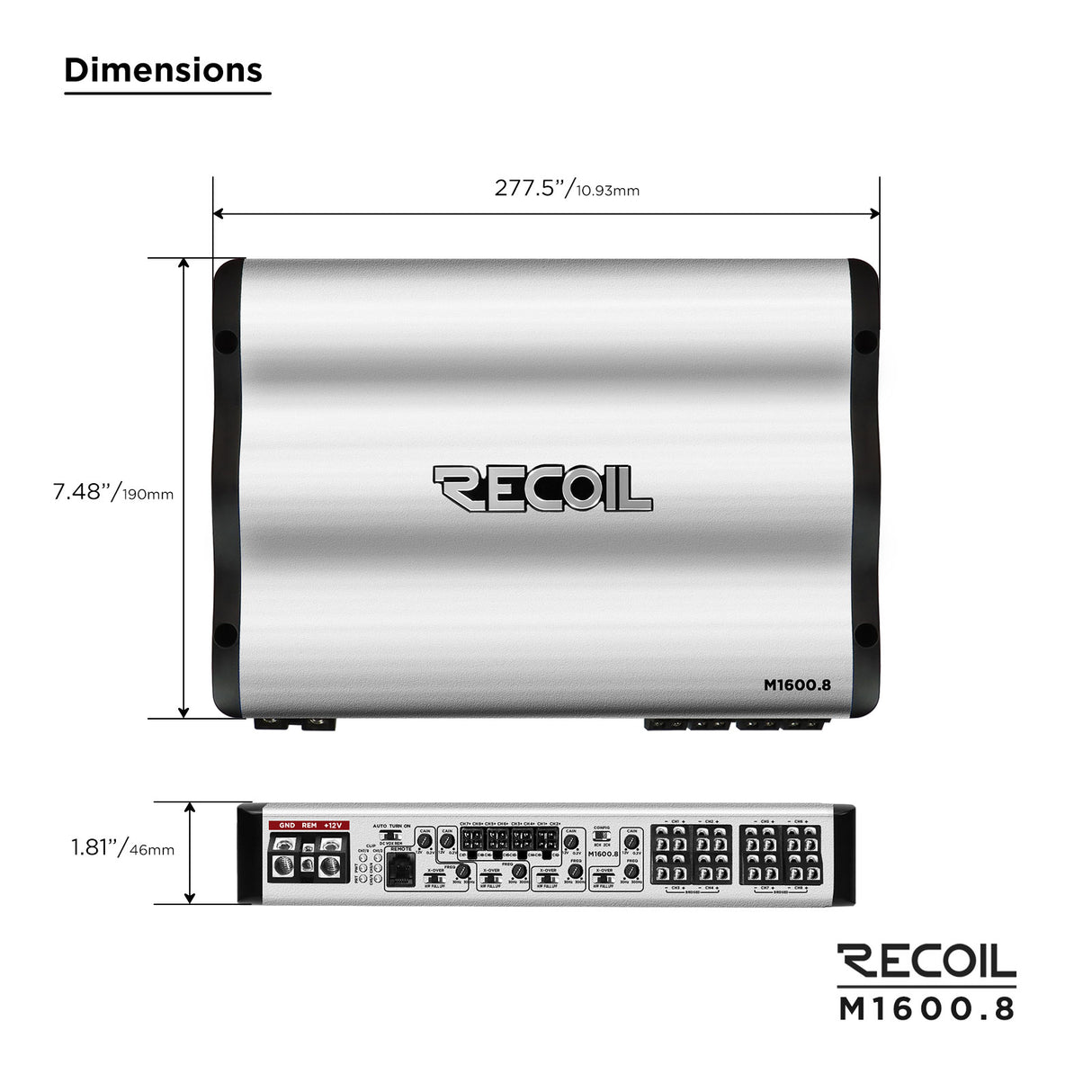 RECOIL Marine Grade 8-Channel Amplfiier - 120 Watts x 8 RMS @ 4 Ohms (M16008)