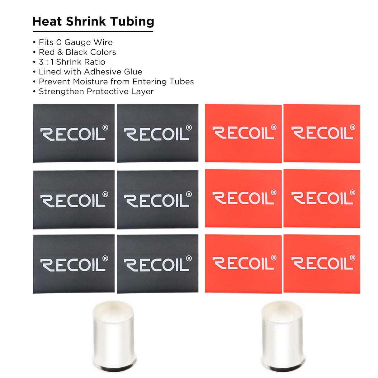 RECOIL Wire Ferrules 1/0 AWG - 12 Pack (6 Red, 6 Black) (WF012)