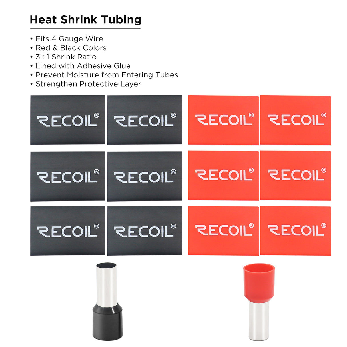 RECOIL Wire Ferrules 4 AWG - 12 Pack (6 Red, 6 Black) (WF412)