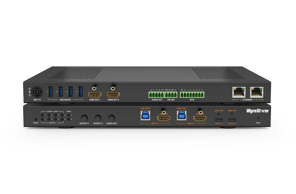 SynergyÊ4K60Hz HDR 4x2 HDMI & USB-C Matrix Switcher with MST | Dual 60-Watt Charging | USB 3.2 | USB Passthrough 1Gbe | GPIO | Down-Scaling (MX0402MST)