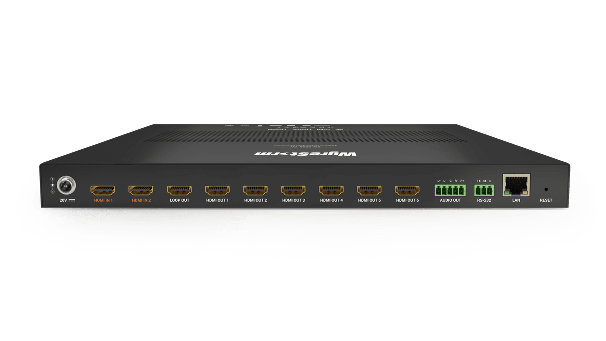 4K 60Hz 6-Output Video Wall | Cascading up to 6 devices | Multi-fast layout and customized layout |Ultra-wide resolution support | WEB GUI and RS232 control (SW0206VW)