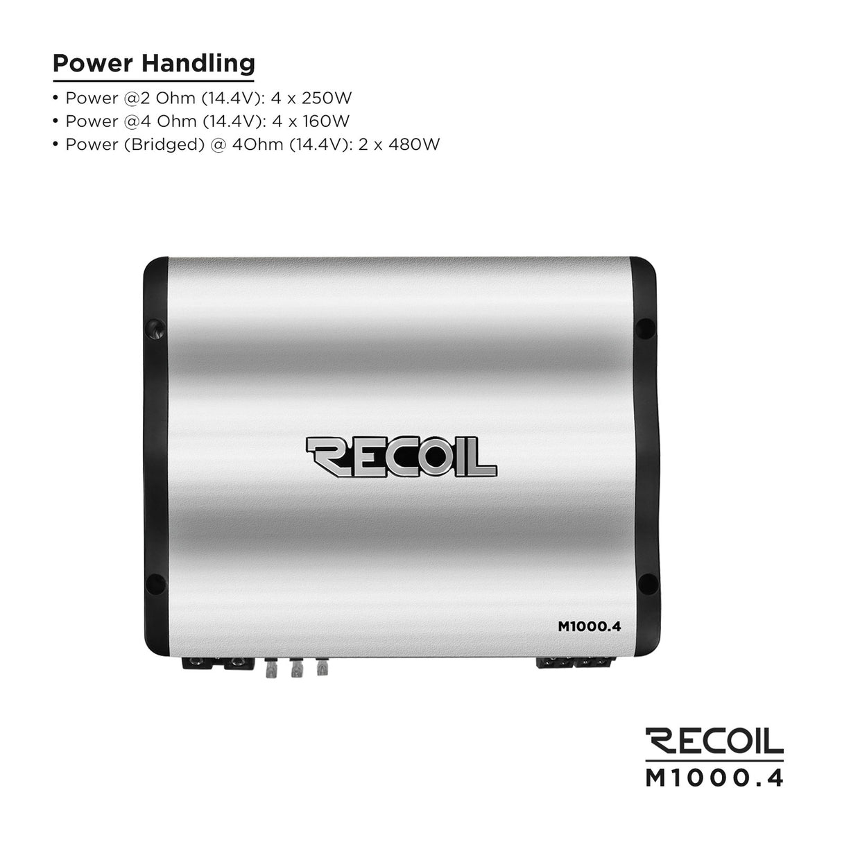 RECOIL Marine Grade 4-Channel Amplfiier - 160 Watts x 4 RMS @ 4 Ohms (M10004)