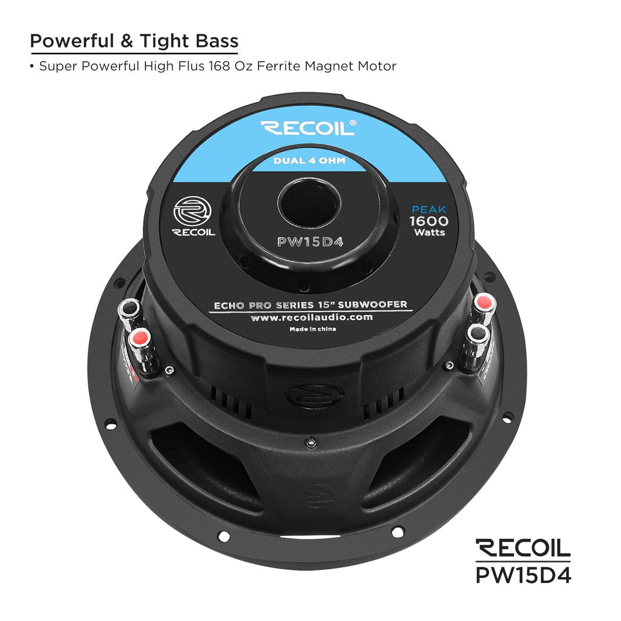 Recoil ECHO PRO SERIES 15" Dual 4 Ohm Subwoofer - 800 Watts RMS Power Handling (PW15D4)