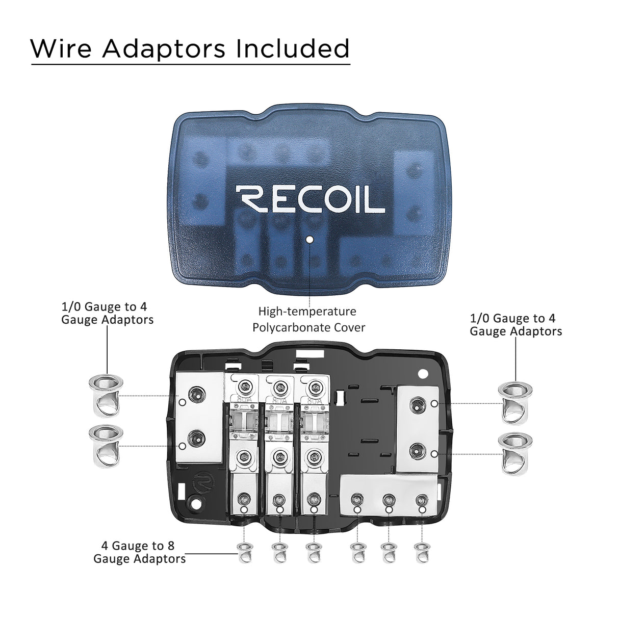 RECOIL 3 Position Combination Power / Ground Distribution Block - 1/0 AWG inputs / 4 AWG Power & Ground Outputs (MPG3)