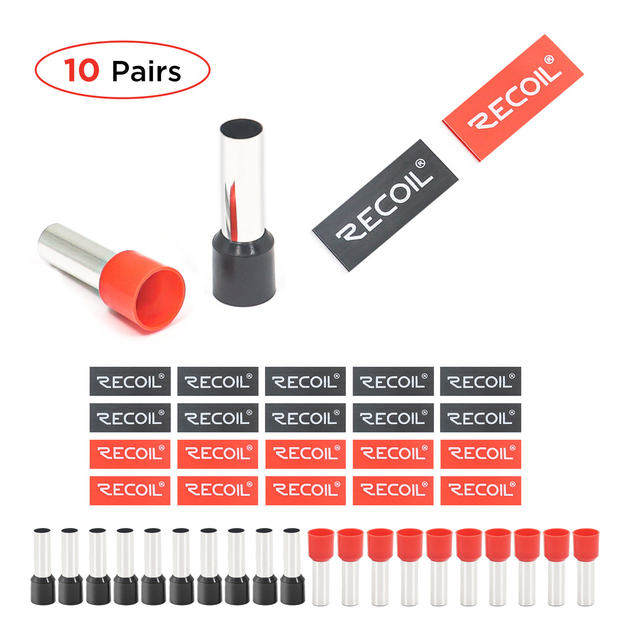 RECOIL Wire Ferrules 12 AWG - 20 Pack (10 Red, 10 Black) (WF1220)