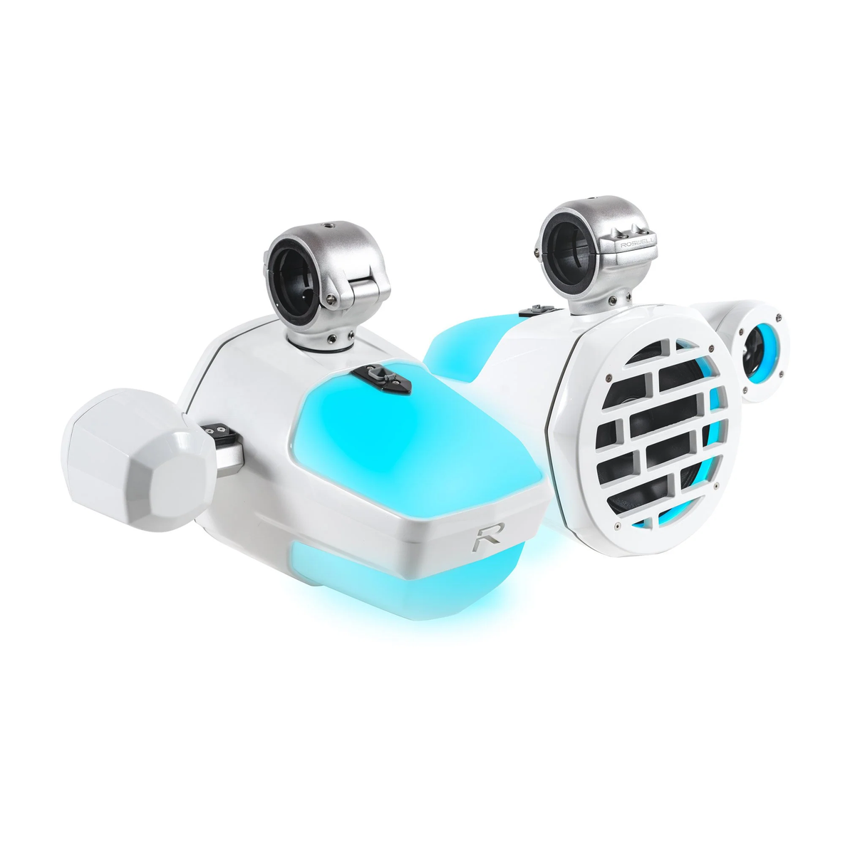 Roswell R1 PRO Wakeboard Tower Speakers with Clamps + RGB (White) (R1PROTOWERWHITE)