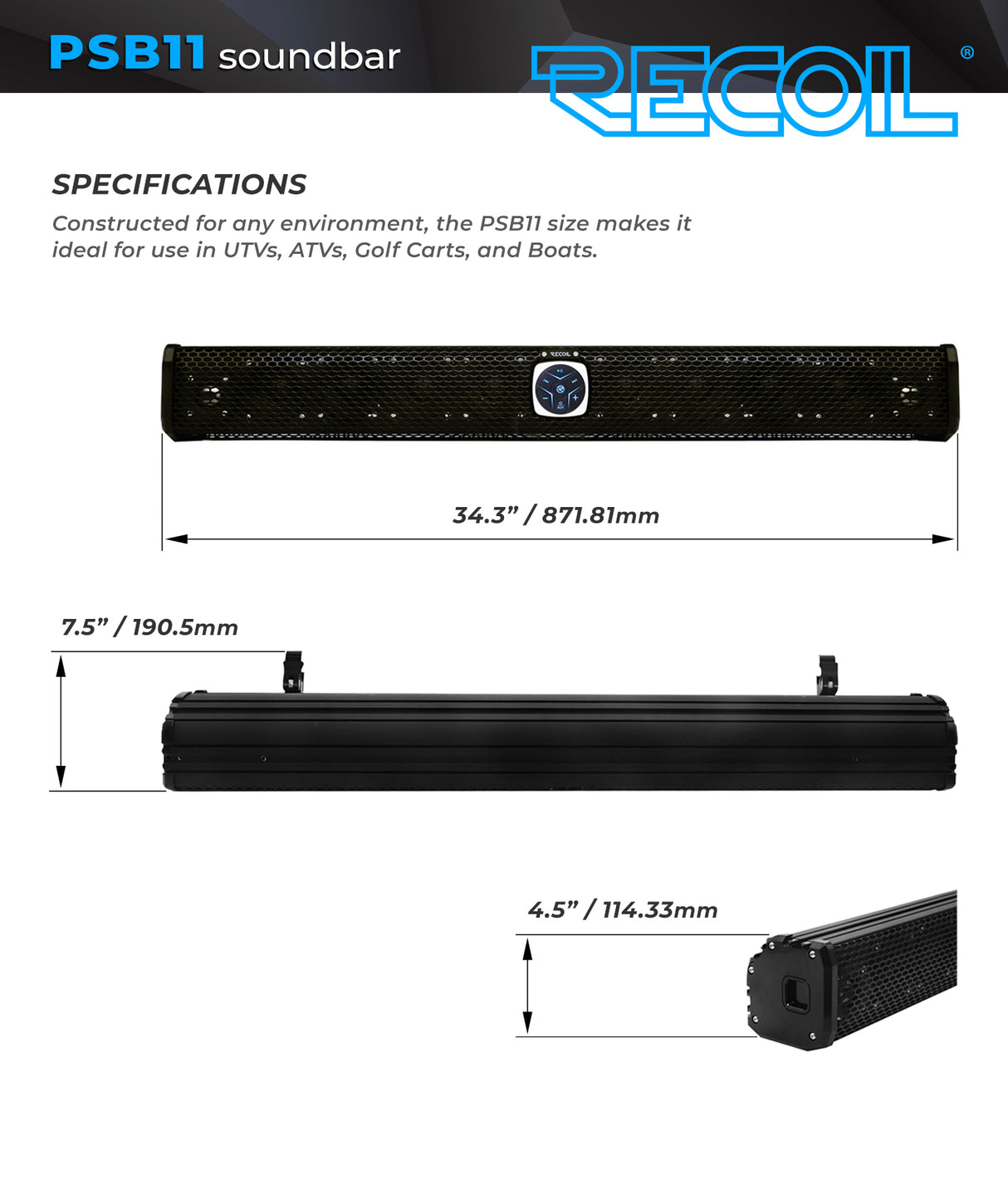 Recoil Bluetooth Amplified 11-Speaker Sound Bar (PSB11)