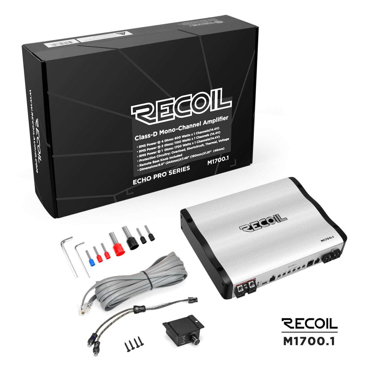 RECOIL Marine Grade 1-Channel Amplfiier - 1700 Watts x 1 RMS @ 1 Ohm (M17001)