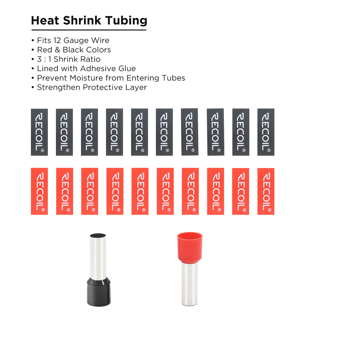 RECOIL Wire Ferrules 12 AWG - 20 Pack (10 Red, 10 Black) (WF1220)