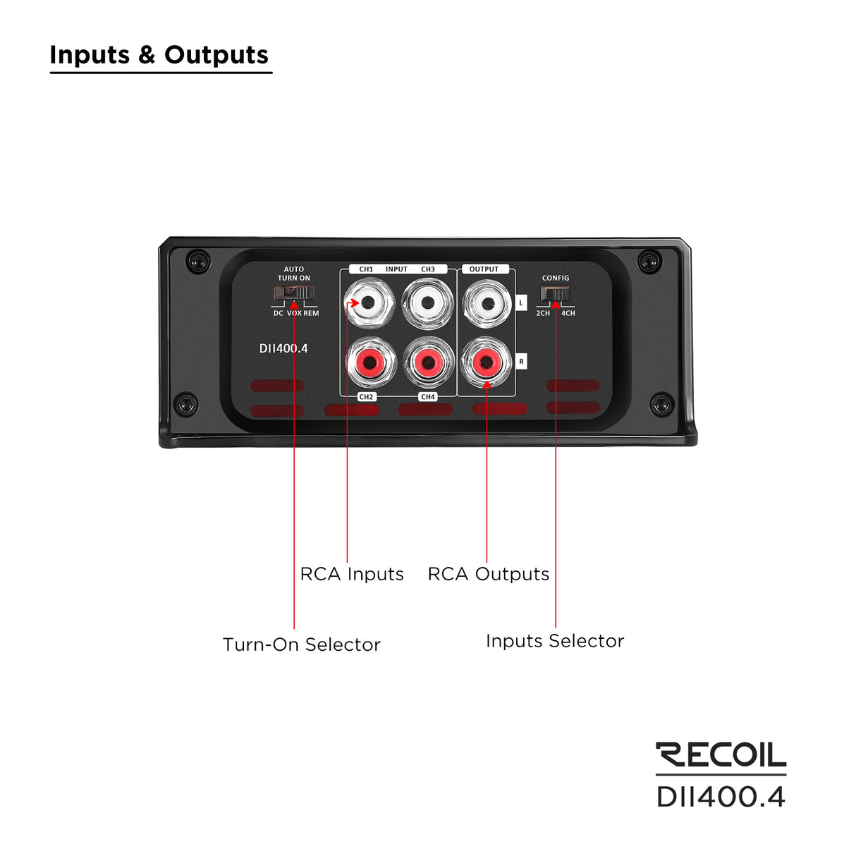 Recoil DII SERIES 4-Channel Amplifier 62 Watts x 4 RMS @ 4 Ohms (DII4004)