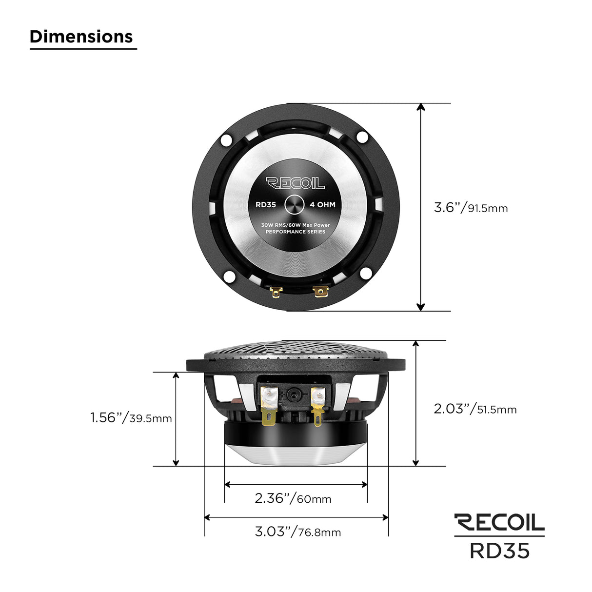 Recoil ECHO PRO SERIES 3.5" Midrange Speakers (sold as pair) (RD35)