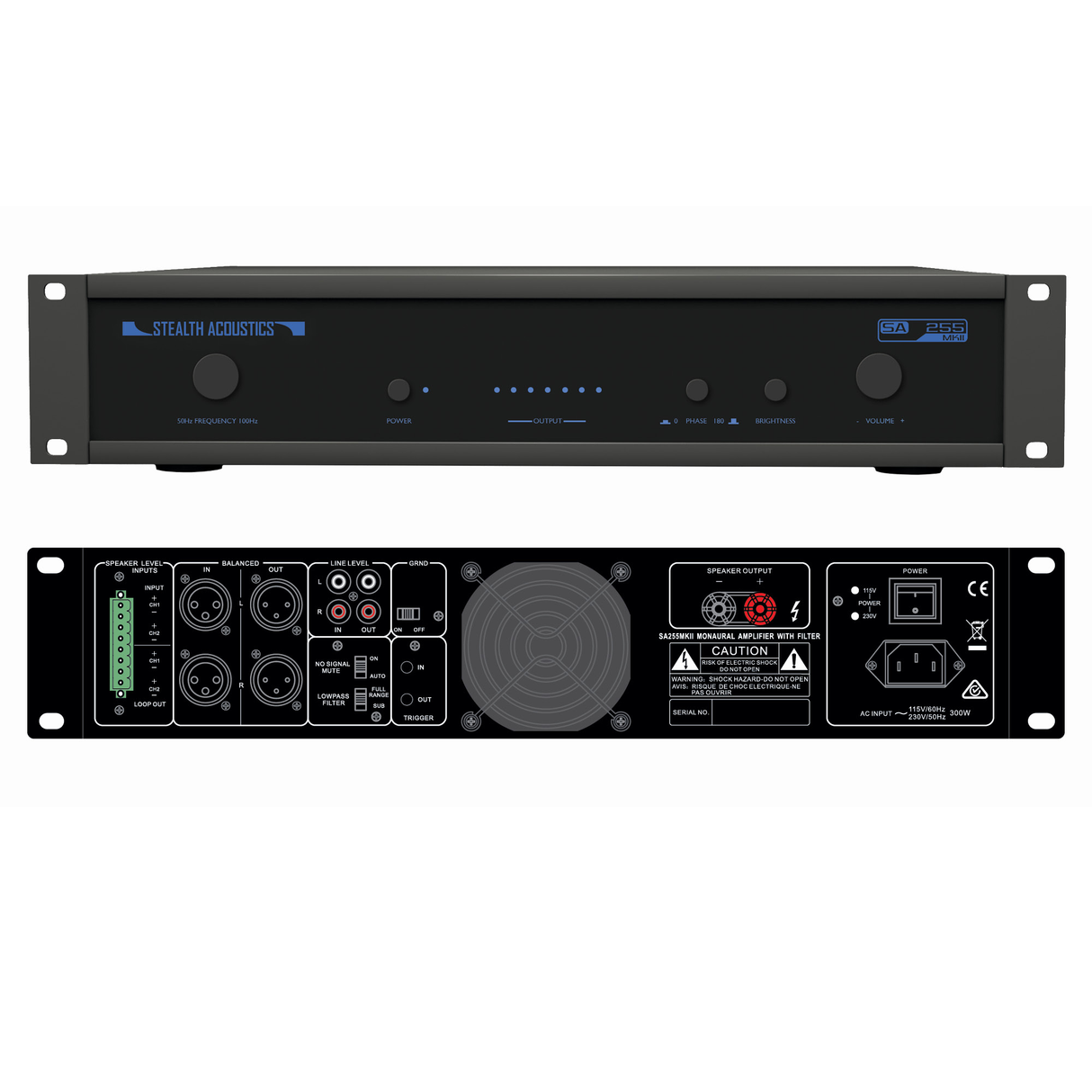 Monaural, High-Current Amplifier with LP Filter_|_2U, 350W _ 1 @ 4 ½ (SA255MKII)