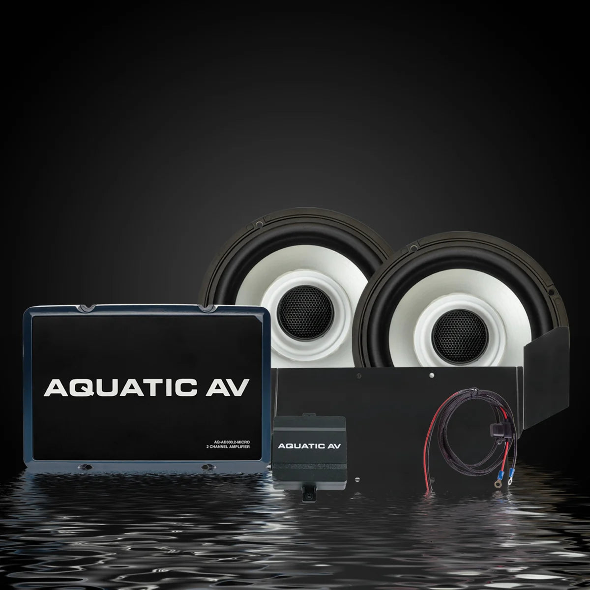 AQUATIC AV 1998-2013 STREET GLIDE/BATWING AMP & 2 SPEAKER KIT - AD300.2/HS113/RG155R1/AQAKBAT (BT400)