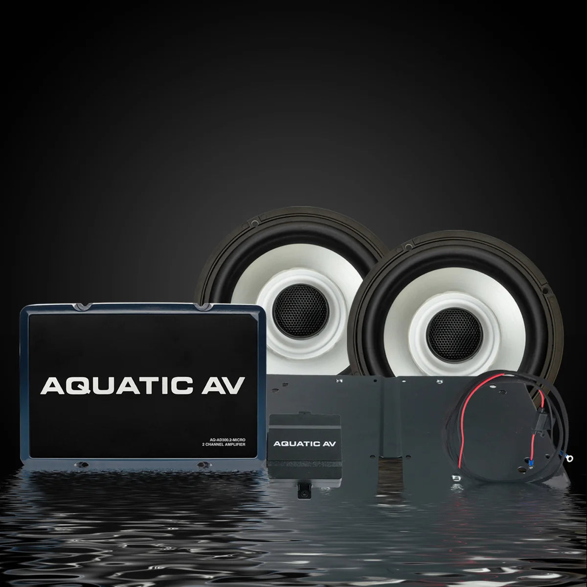 AQUATIC AV 2014+ STREET GLIDE/BATWING AMP & 2 SPEAKER KIT - AD300.2/HS113/RG155R1/BT114/HN100 (BT401)