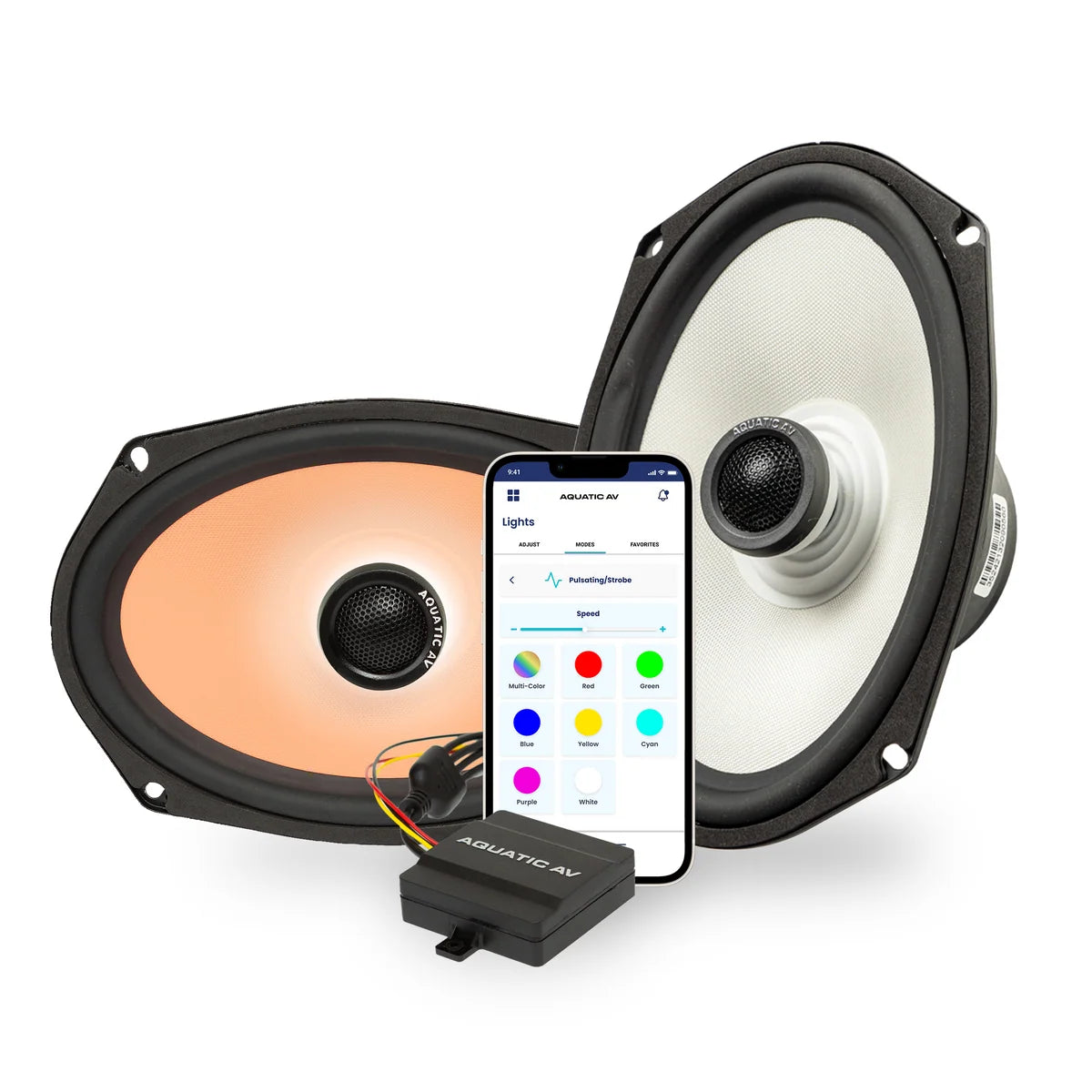 AQUATIC AV 6x9 COAXIAL SPEAKERS WITH RGB LED LIGHTING (HG200)