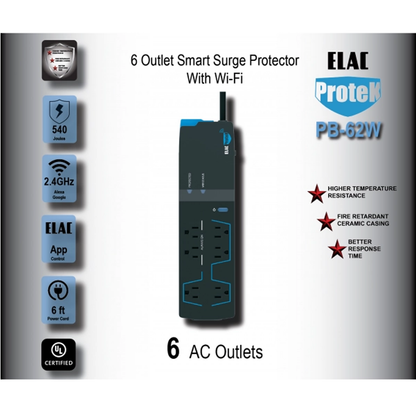 ELAC Protek PB-62W 6 Outlet Smart Surge Protector with Wi-Fi