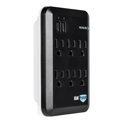 ELAC Protek PB-62S Six Outlet Wall Tap Surge Protector with USB
