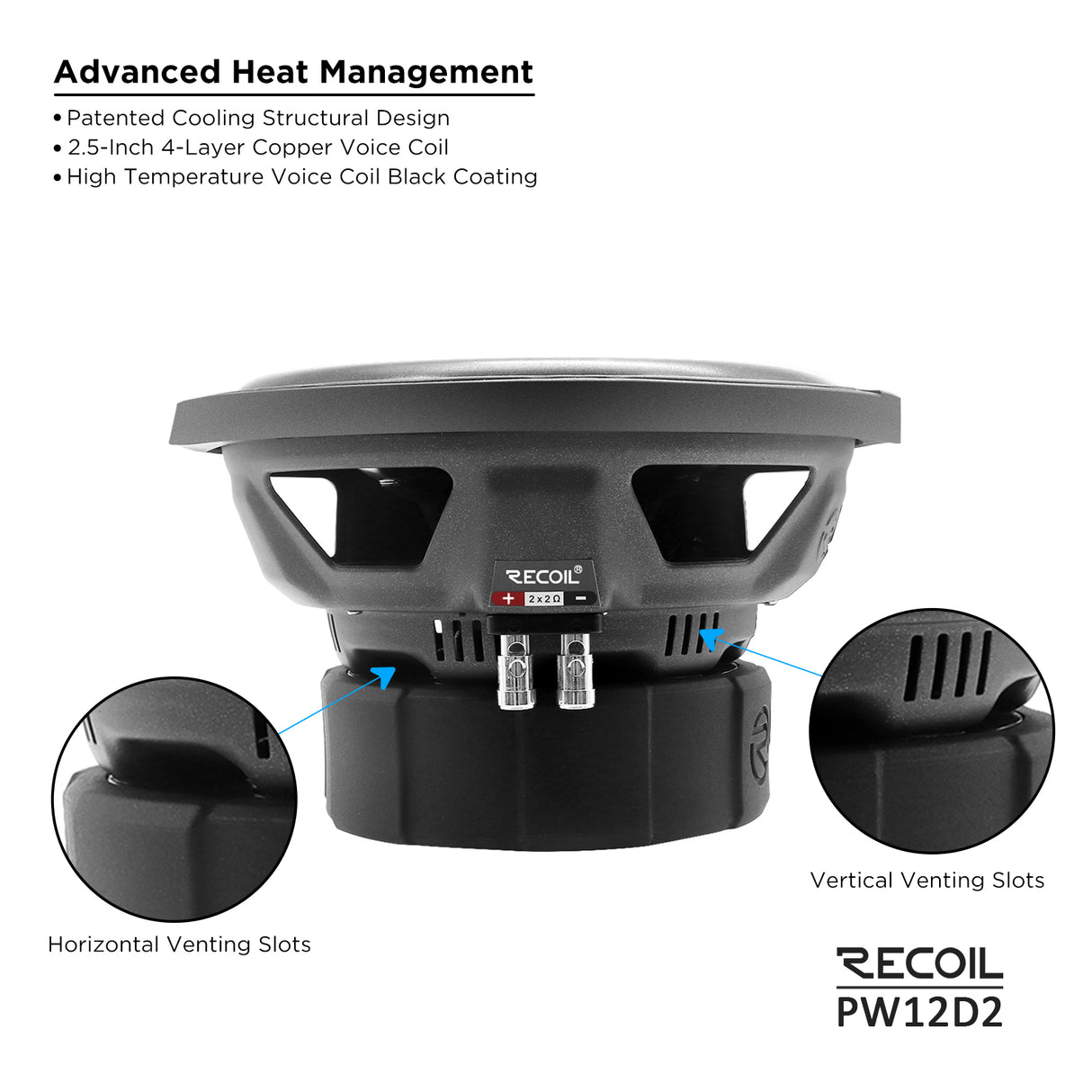 Recoil ECHO PRO SERIES 12" Dual 2 Ohm Subwoofer - 700 Watts RMS Power Handling (PW12D2)