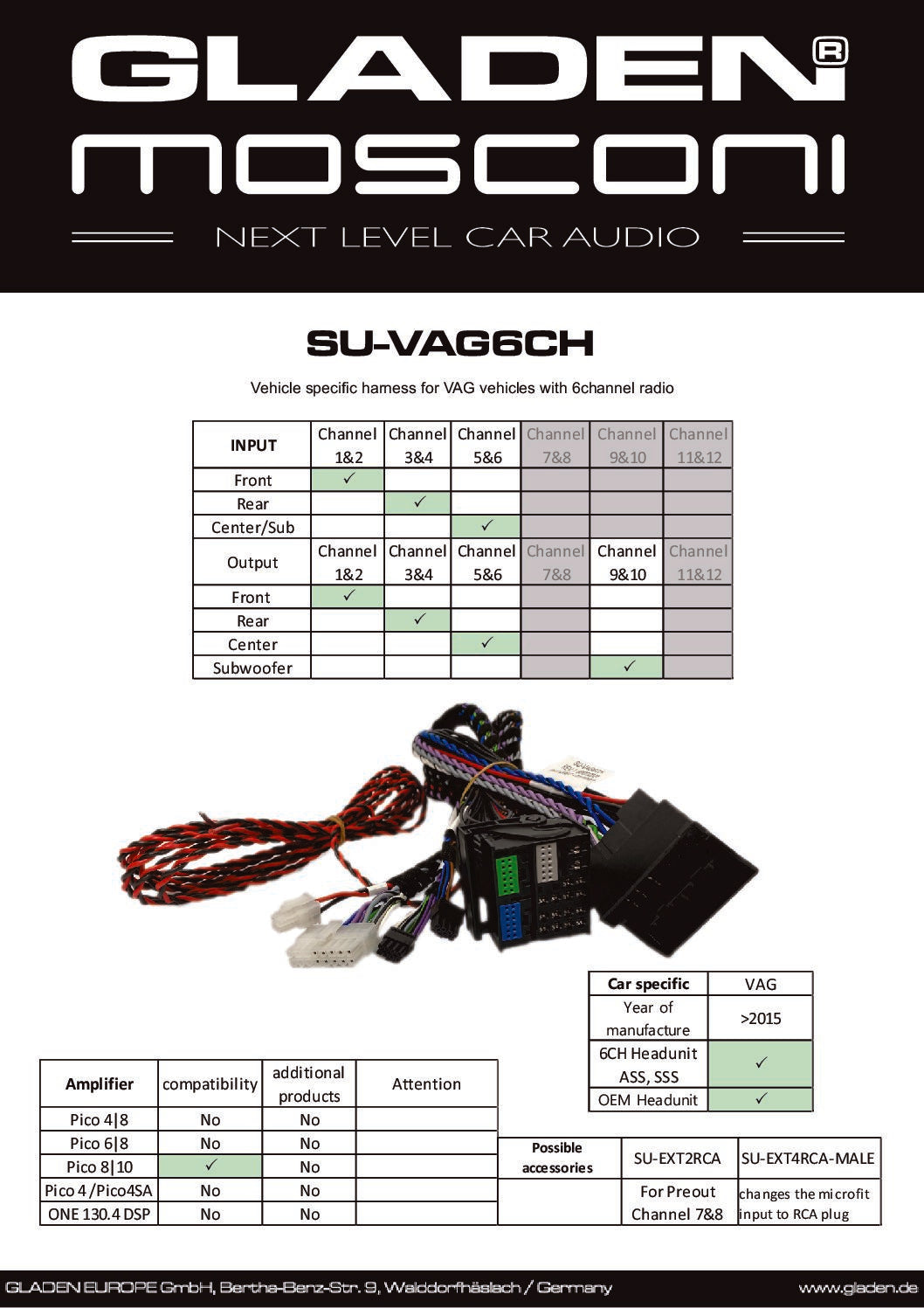 VAG SOUND UP harness for installation of PICO 8|10DSP in a VAG vehicle with 6 Channel Radio (SUVAG6CH)