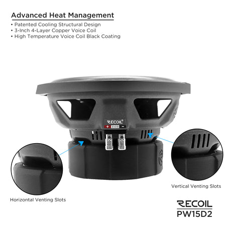 Recoil ECHO PRO SERIES 15" Dual 2 Ohm Subwoofer - 800 Watts RMS Power Handling (PW15D2)