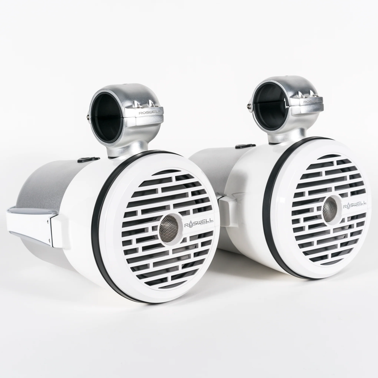 Roswell R1 8" Wakeboard Tower Speakers with Clamps + RGB (White) (R18TOWERWHITE)