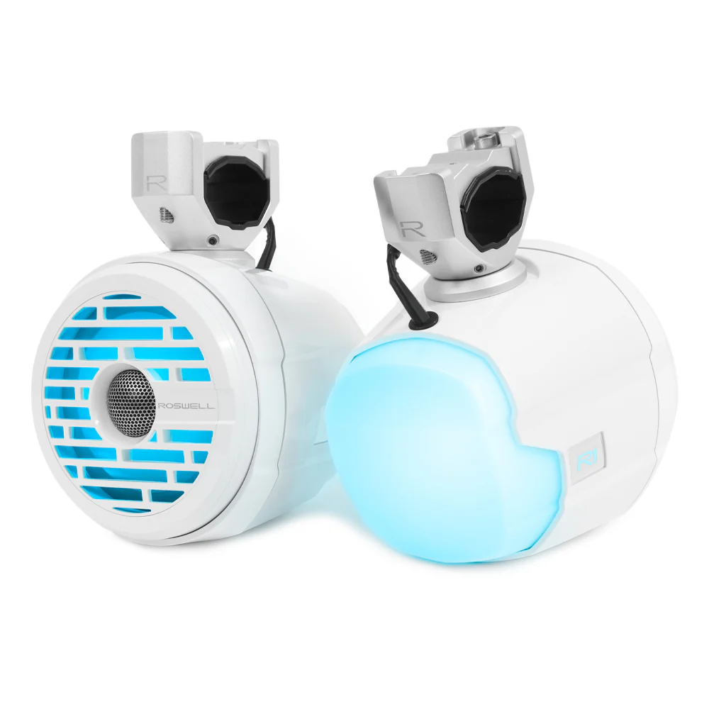 Roswell FIREFLY 6.5" Wakeboard Tower Speakers with Clamps + RGB (White) (R1FIREFLYWHT)