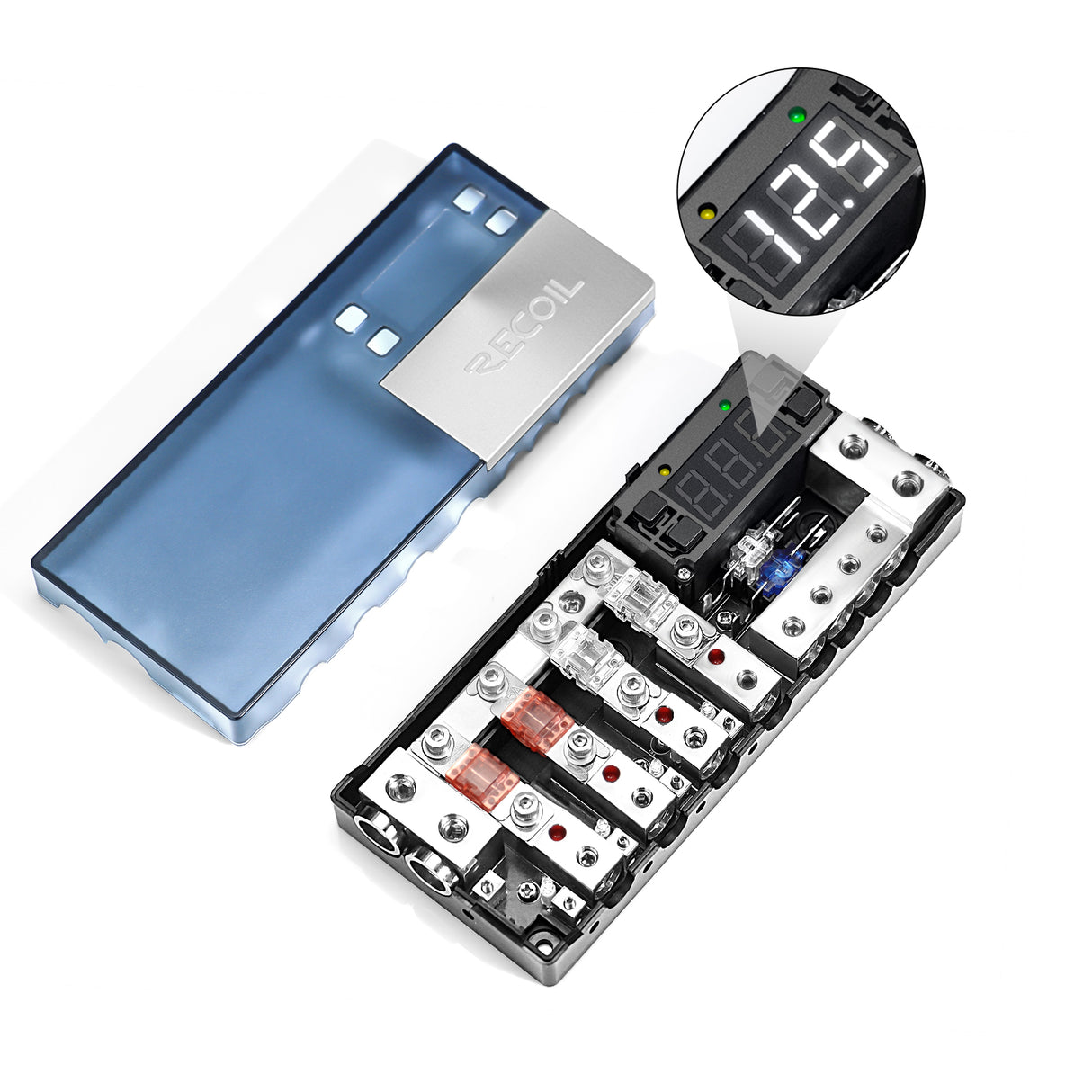 RECOIL Combination Power / Ground Distribution Block - 1/0 AWG inputs / 4 AWG Power & Ground Outputs (x4) (SMPG4)