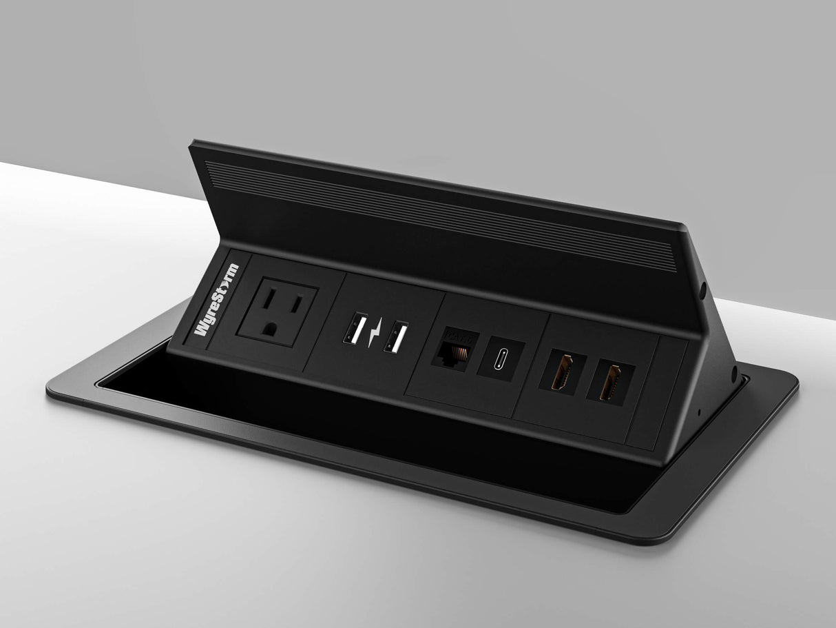 Wyrestorm Flip Up In-Desk Connectivity | 2 HDMI & USB-C Passthrough | USB Charging | RJ-45  (IDB400NA)