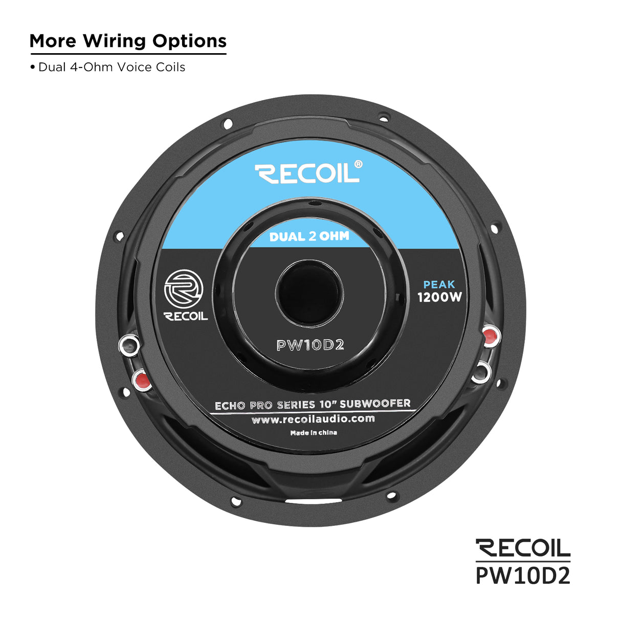 Recoil ECHO PRO SERIES 10" Dual 2 Ohm Subwoofer - 600 Watts RMS Power Handling (PW10D2)