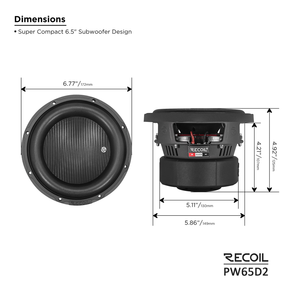 Recoil ECHO PRO SERIES 6.5" Dual 2 Ohm Subwoofer - 200 Watts RMS Power Handling (PW6D2)