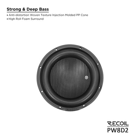 Recoil ECHO PRO SERIES 8" Dual 2 Ohm Subwoofer - 500 Watts RMS Power Handling (PW8D2)