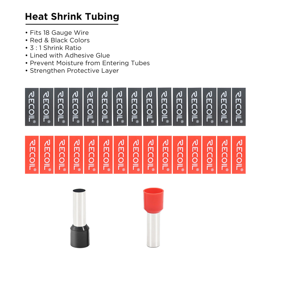 RECOIL Wire Ferrules 16 AWG - 60 Pack (30 Red, 30 Black) (WF1660)