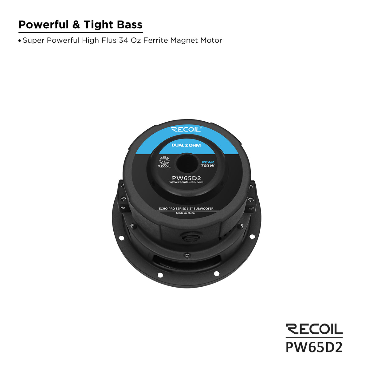 Recoil ECHO PRO SERIES 6.5" Dual 2 Ohm Subwoofer - 200 Watts RMS Power Handling (PW6D2)