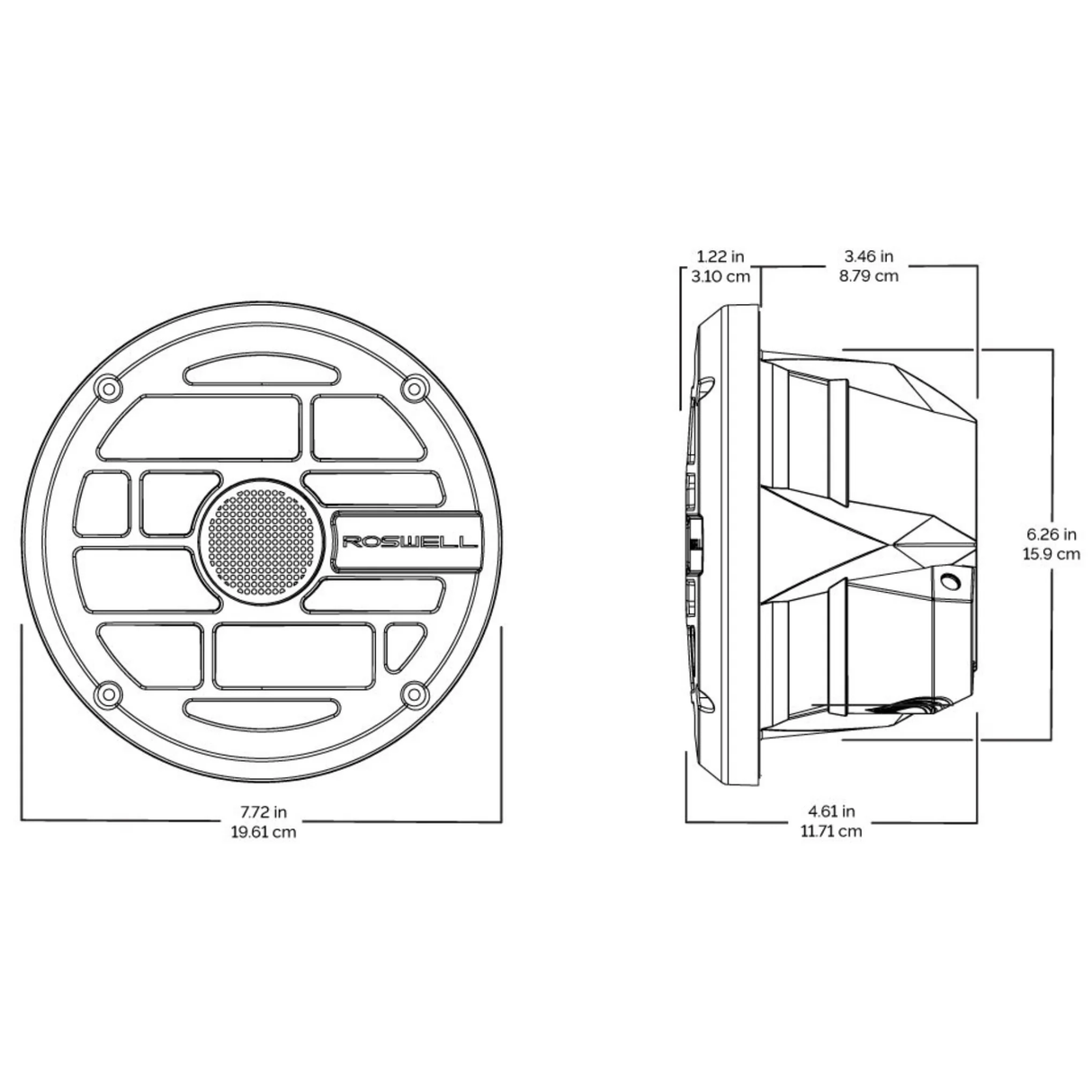 Roswell R77 7.7" Marine Coaxial Speakers with RGB - Black (R77)