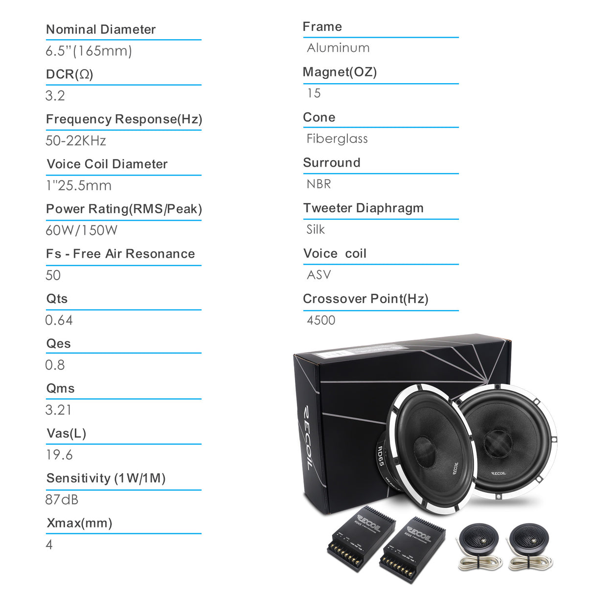 Recoil ECHO PRO SERIES 2-Way Component Speaker System (RD65)