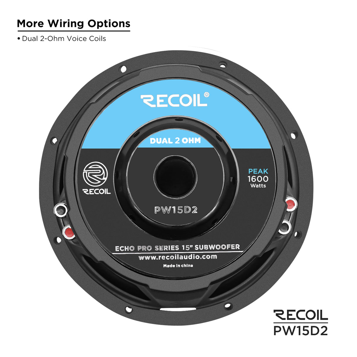 Recoil ECHO PRO SERIES 15" Dual 2 Ohm Subwoofer - 800 Watts RMS Power Handling (PW15D2)