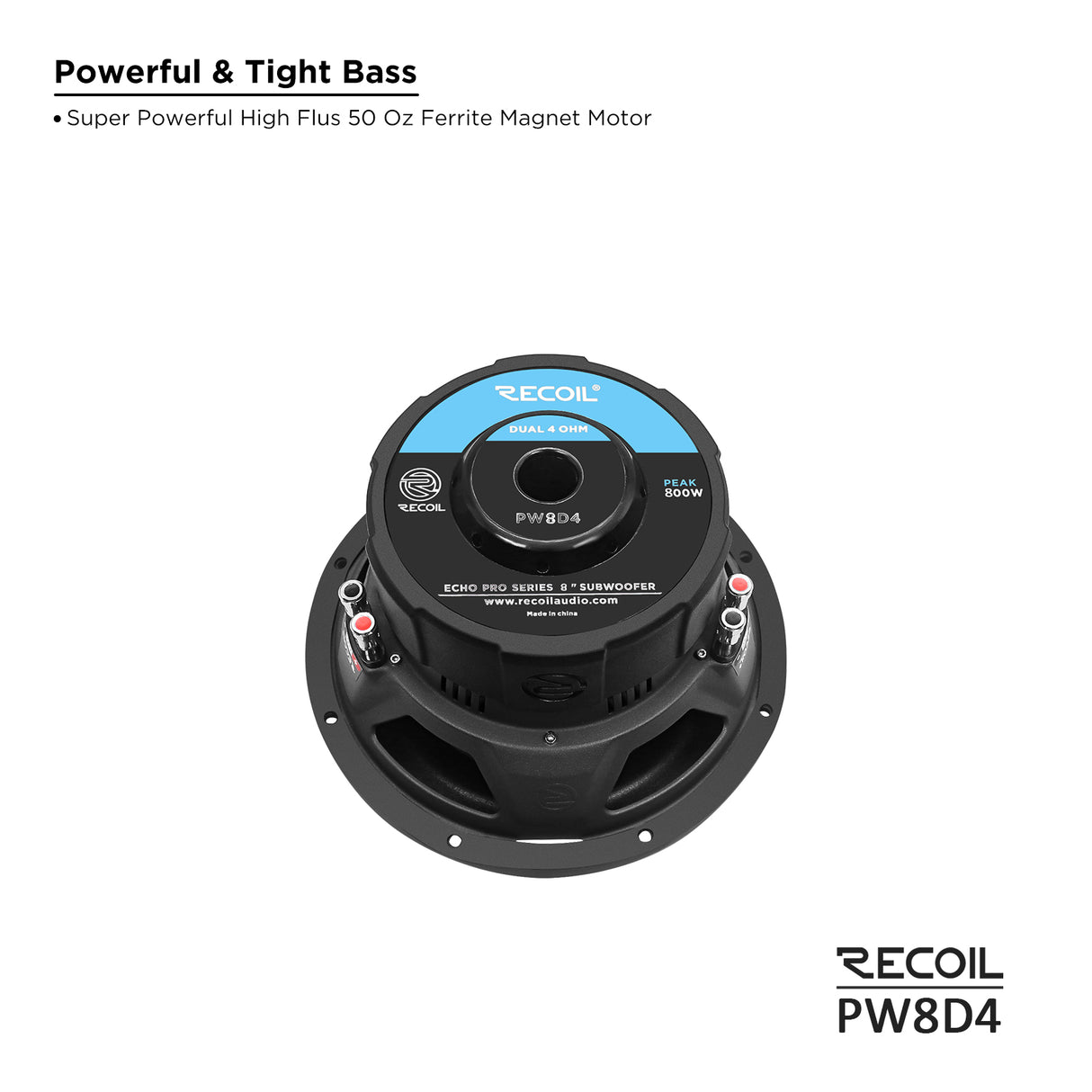 Recoil ECHO PRO SERIES 8" Dual 4 Ohm Subwoofer - 500 Watts RMS Power Handling (PW8D4)