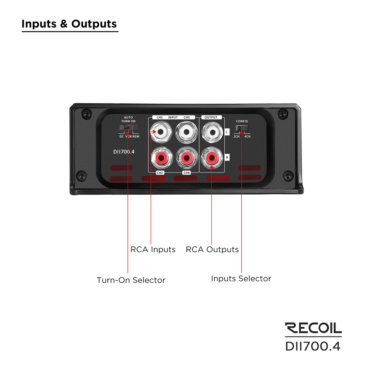 Recoil DII SERIES 4-Channel Amplifier 110 Watts x 4 RMS @ 4 Ohms (DII7004)