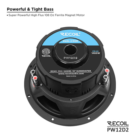 Recoil ECHO PRO SERIES 12" Dual 2 Ohm Subwoofer - 700 Watts RMS Power Handling (PW12D2)
